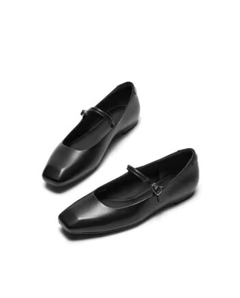 Black Women’s Genuine Leather Mary Jane Flats, Slip-On