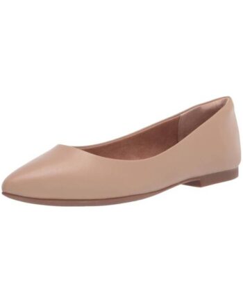 Beige Faux Leather Women's Pointed-Toe Ballet Flats