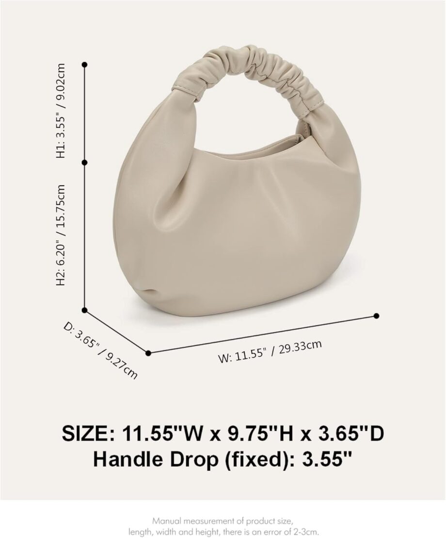 Beige Ruched Faux Leather Top-Handle Handbag