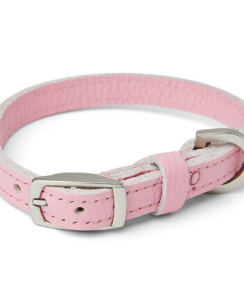 Noble Handcrafted Straight Leather Dog Collar Pink